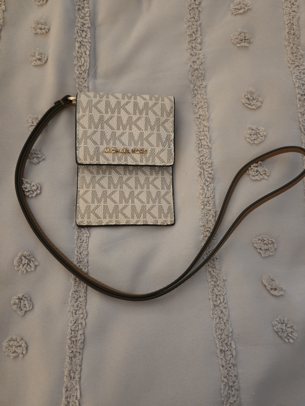 Michael Kors Beige White MK Logo Crossbody Card Pouch